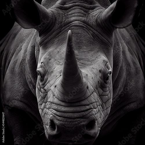 Grey rhinoceros. Stunning photorealistic illustrated portrait with dramatic lighting. Ai generated