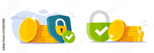 Financial money secure shield protection icon vector or asset wealth capital insurance guard scheme from inflation graphic design, pension guarantee, privacy private deposit lock, fraud prevention