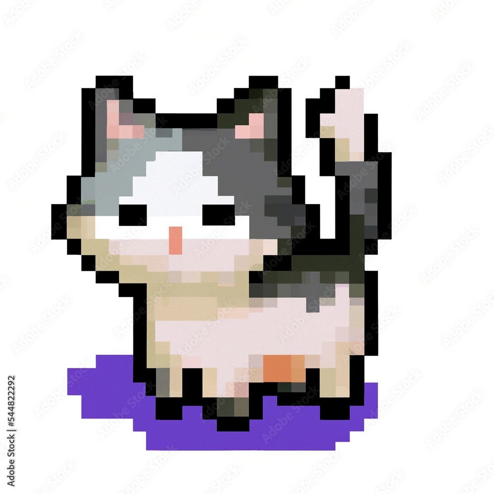 Classic 8 bit pixel art illustration of cute kitten. Retro 8 bit pixel art style simple illustration of cute kitten used in old arcade games played on gaming console Classic 8 bit pixel art illustration of cute kitten. Retro 8 bit pixel art style simple illustration of cute kitten used in old arcade games played on gaming console