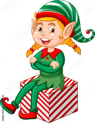Cute kid wearing elf costume cartoon