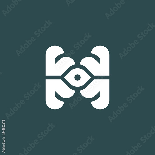 the letter H logo combined with the eye symbol. modern and unique letter H eye logo