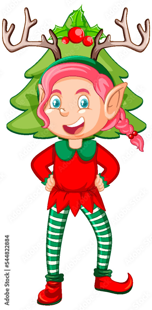 Cute kid wearing elf costume cartoon