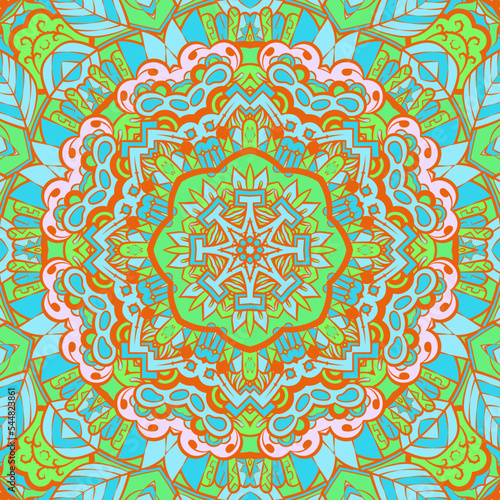 Seamless tile texture. Tracery mehndi design image. Ethnic doodle art. Curved doodling picture. Vector