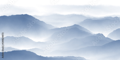 mountains in the fog