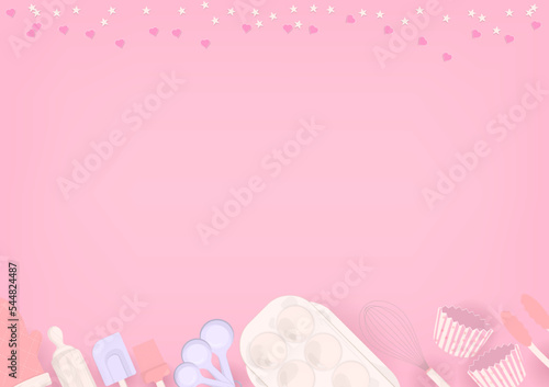 Kitchen utensil and egg on pink background