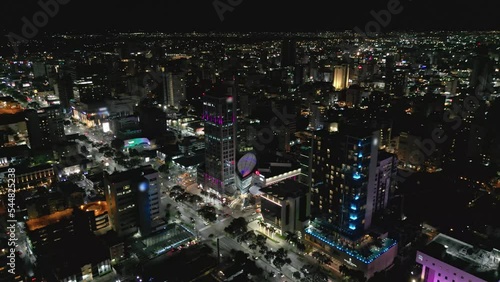 Wallpaper Mural Winston Churchill Avenue at night, Santo Domingo cityscape. Aerial drone panoramic view Torontodigital.ca