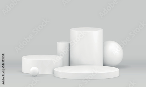 White 3d pedestal cylinder geometry expo display for product premium presentation realistic vector