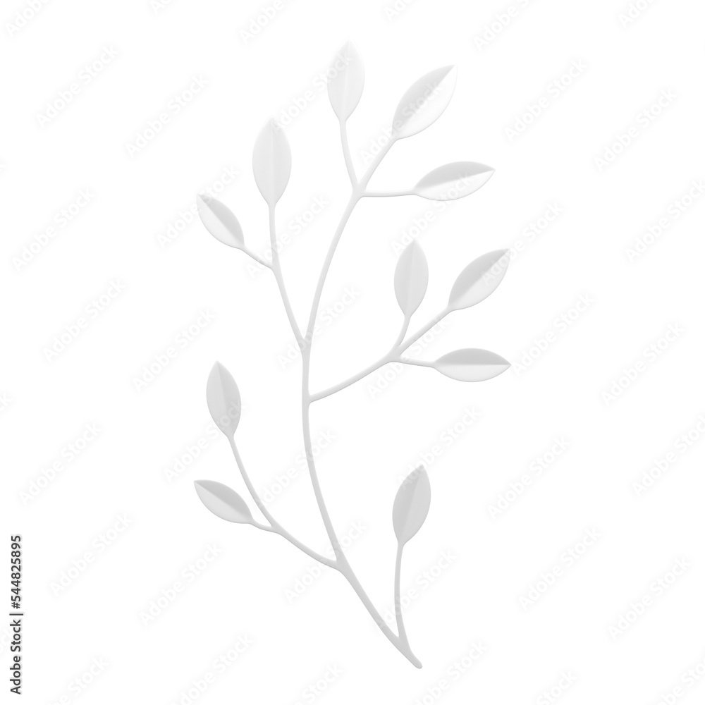 White branch natural tree wooden stem with leaves wedding art decor element 3d icon realistic White branch natural tree wooden stem with leaves wedding art decor element 3d icon realistic