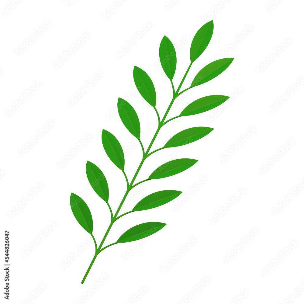 Fototapeta premium Branch green tree florisitic botanic diagonal floral decor element 3d icon realistic