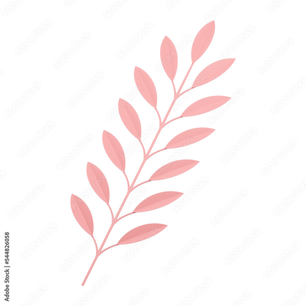 Tropical branch pink stem elegant diagonal wedding bouquet decor element 3d icon realistic