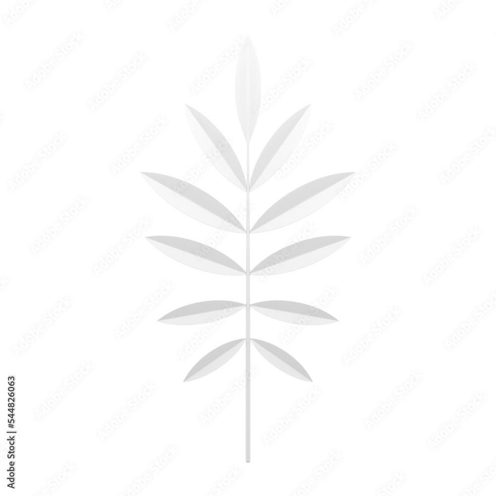 3d tropical branch white art bouquet floristic decor wooden stem leaves realistic icon