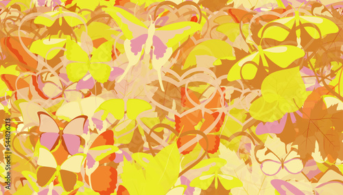 Background pattern abstract seamless design texture. Theme is about tree, apple, summer, decoration, Monarch, ornate, design, art, garden, maple, colorful, greenery, flora, spring, Butterfly