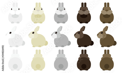 5色のうさぎのイラストセット