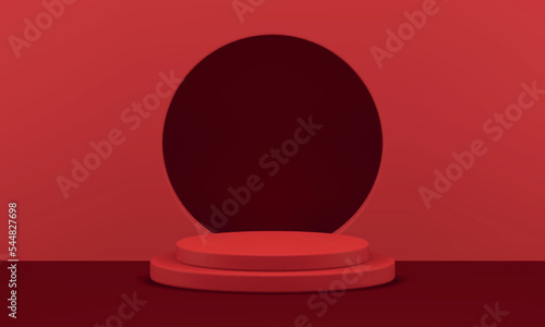 3d pedestal red promo space showroom decor design empty hole window entrance realistic vector