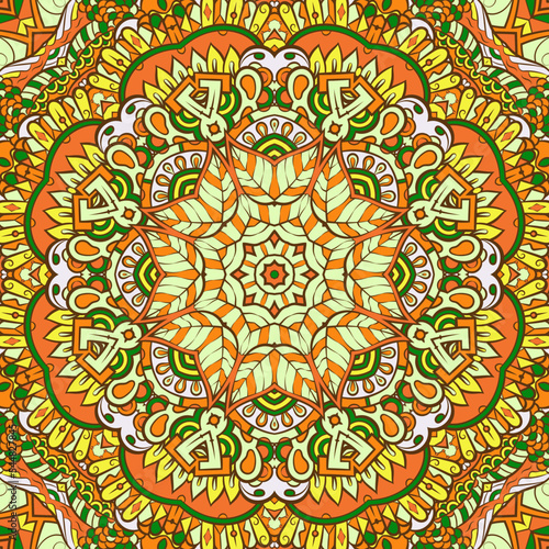 Seamless tile texture. Tracery mehndi design image. Ethnic doodle art. Curved doodling picture. Vector