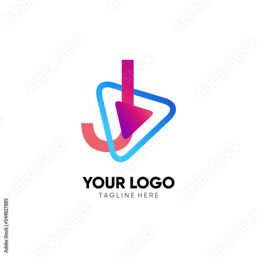 Letter J Initial Play Logo Design Vector Icon Graphic Emblem Illustration