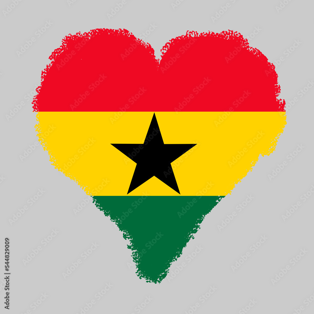 Ghana colorful flag in heart shape with brush stroke style isolated on grey background Ghana colorful flag in heart shape with brush stroke style isolated on grey background