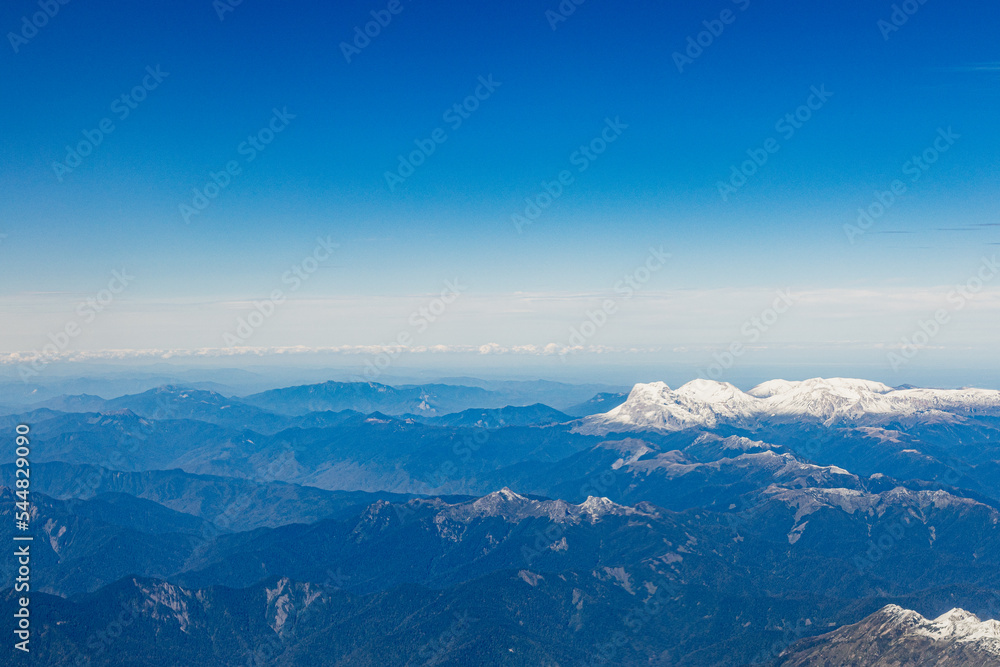 Beautiful mountain landscape. Caucasus mountains in Krasnodar region, Russia. Blue skyline.