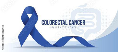 Colorectal cancer awareness month - dark blue ribbon awareness sign on intestine and colon symbol and curve texture background vector design