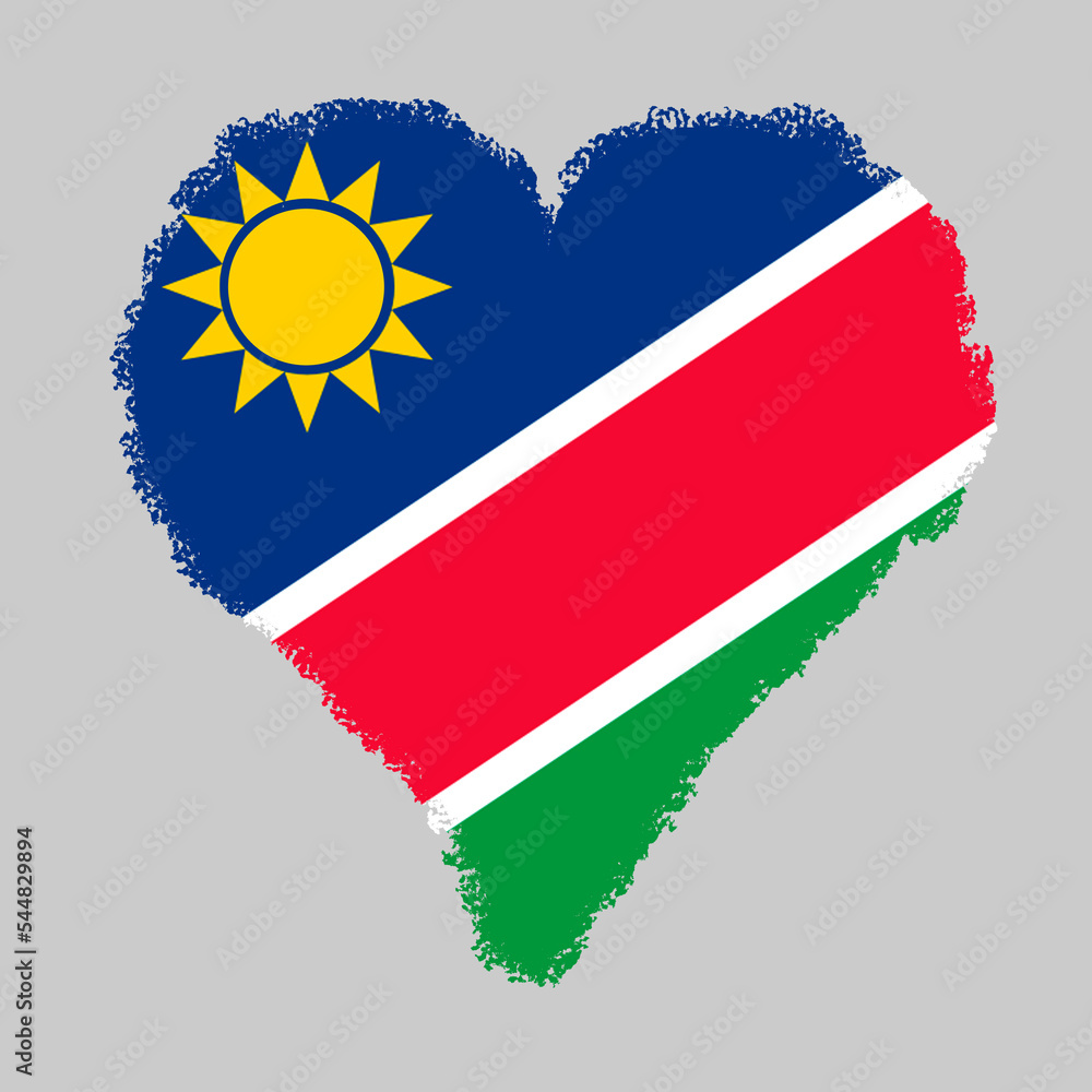 Fototapeta premium Namibia colorful flag in heart shape with brush stroke style isolated on grey background