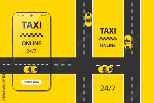 Taxi mobile application or ordering taxi online from smartphone concept illustration