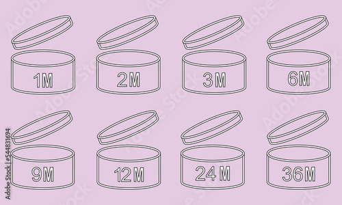 Pao vector icons of cosmetic open month expiration date, expiration date months pao set of black and white symbols