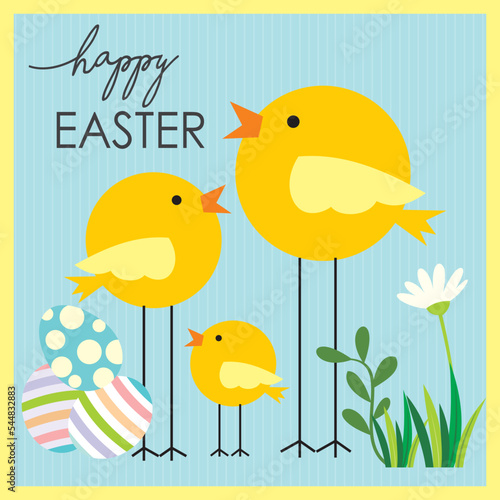 easter greeting card with chicken and eggs