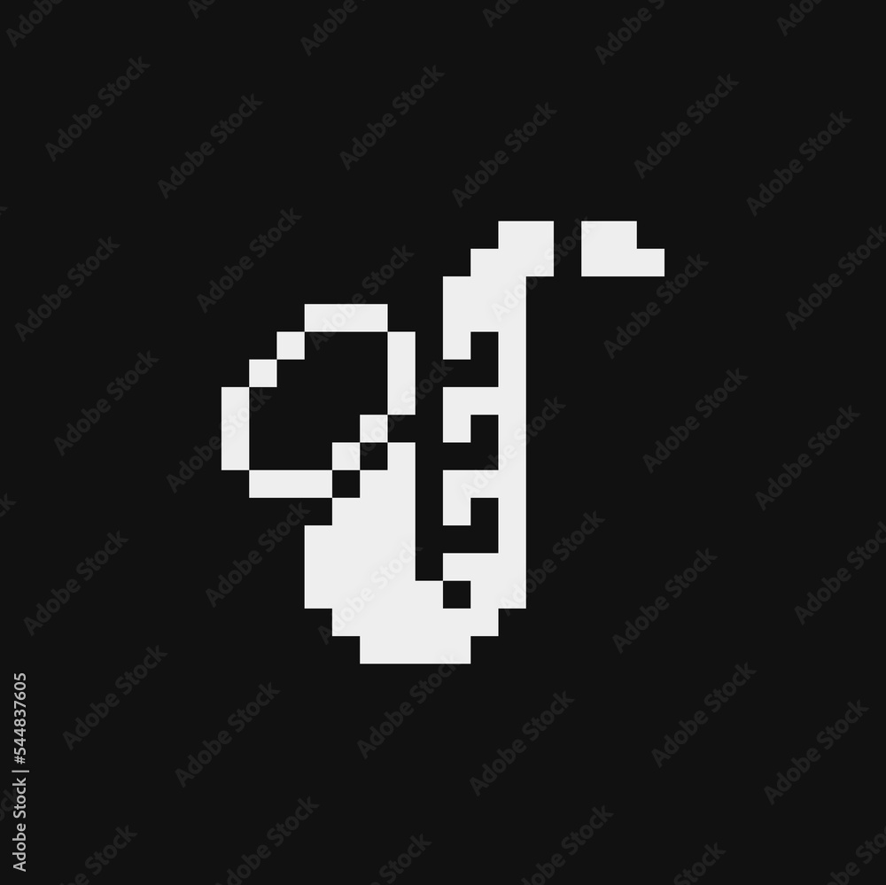 Saxophone emoji, musical instrument pixel art web icon. Design for logo