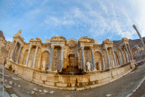 The ancient site of Sagalassos, nestled in the Taurus Mountains, is among the most well preserved ancient cities in the country. A view from the ruins of the Roman bath complex. Burdur-TURKEY photo