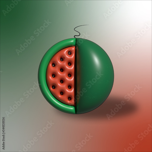 3d illustration with blowing effect. Fruit theme, watermelon image. Bright colors, cheerful mood.