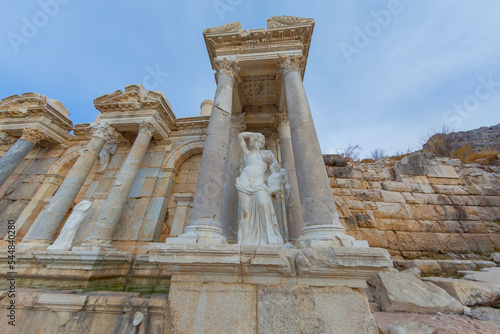 The ancient site of Sagalassos, nestled in the Taurus Mountains, is among the most well preserved ancient cities in the country. A view from the ruins of the Roman bath complex. Burdur-TURKEY photo