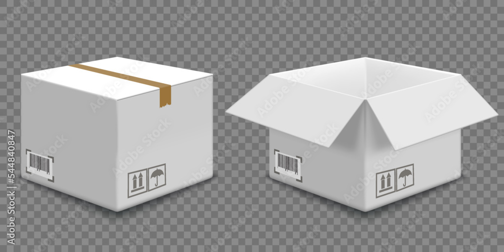 Collection of open and closed cardboard boxes. Collection of open and closed cardboard boxes.