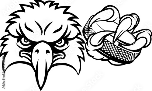An eagle ice hockey player animal sports mascot holding a puck