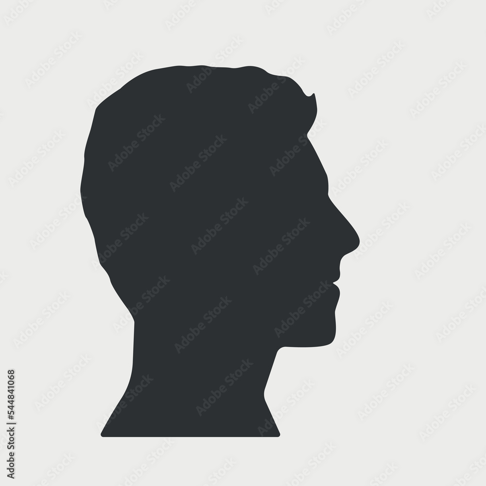 Man profile silhouette. Male face icon. Vector illustration on white background on white