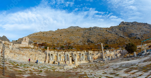 The ancient site of Sagalassos, nestled in the Taurus Mountains, is among the most well preserved ancient cities in the country. A view from the ruins of the Roman bath complex. Burdur-TURKEY photo