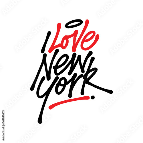 i love new york.hand drawn letters.decorative inscription isolated on white background.red and black font.vector illustration.modern design for t shirt,poster,banner,sticker,web,flyer,etc
