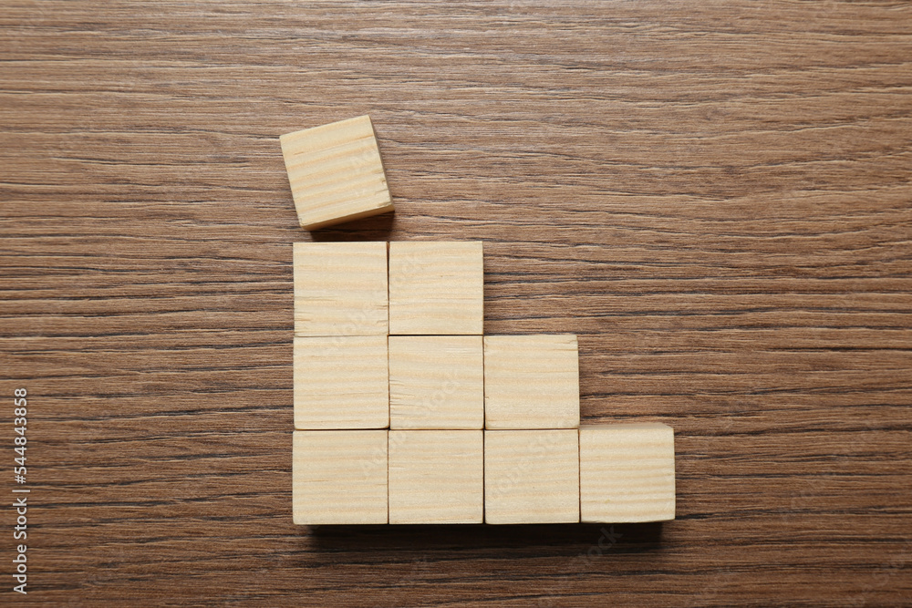 Blank cubes on wooden table, flat lay with space for text. Idea concept Blank cubes on wooden table, flat lay with space for text. Idea concept