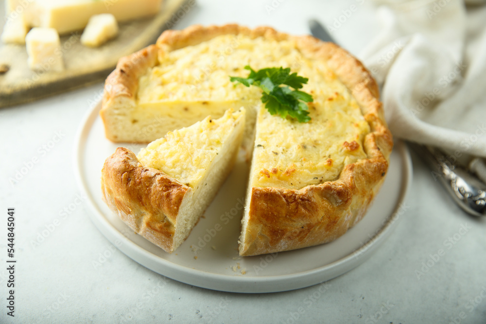 Homemade savory cheese souffle pie