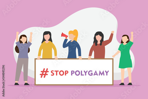 Female demonstrators shouting stop polygamy