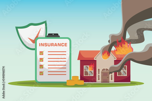 House insurance form and a fire house with black smoke