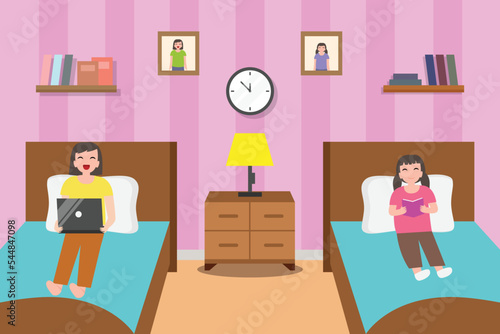 Two girl roommates enjoying leisure time together