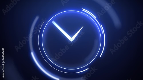 fast moving clock with spinning circle graphics on a dark blue background