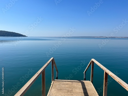 Blue sea horizon  clear blue sky and quiet sea surface