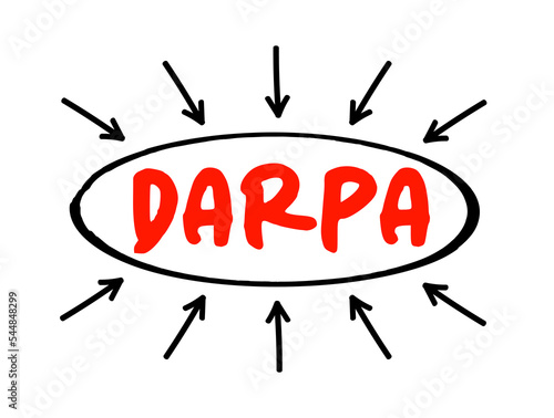 DARPA - Defense Advanced Research Projects Agency acronym text with arrows, concept background