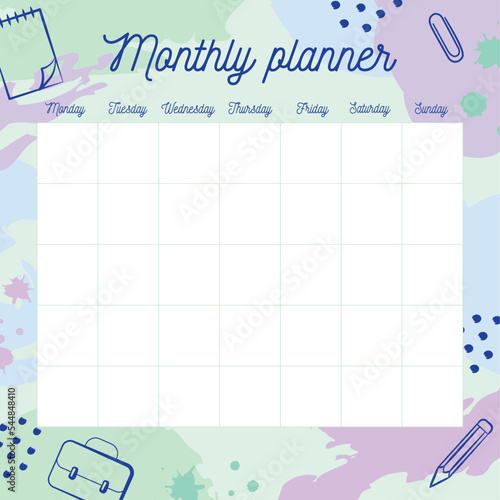 Monthly planner school background 
paper clip pencil