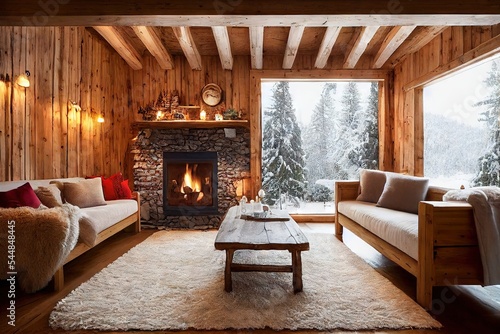 Foto bright cozy bedroom with relegated fireplace with white sofas and cream carpet