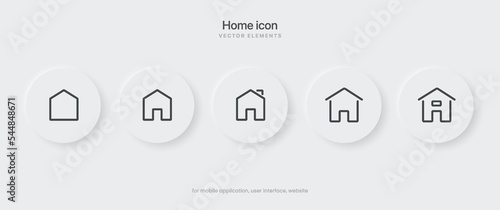 3d minimal modern home, homepage, base, main page, house push button icon emblem symbol, sign. 3d blue home icon. Mobile app icons. Device UI UX mockup. Isolated vector elements.