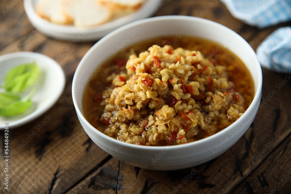 Traditional homemade lentil soup with vegetables Traditional homemade lentil soup with vegetables