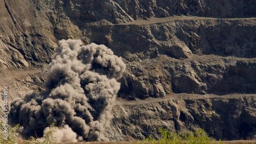 explosion in the mine. smoke in a quarry.
