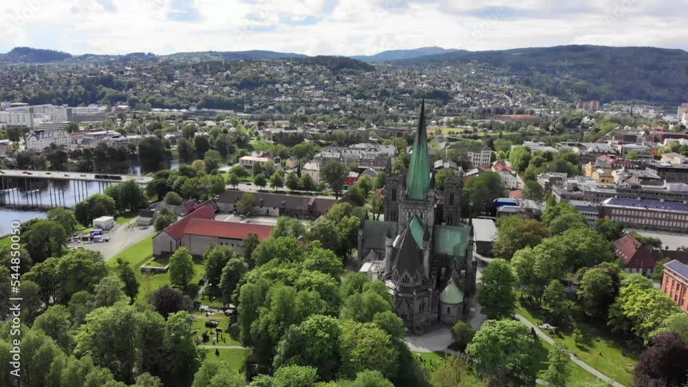 Aerial: Nidaros Cathedral in Trondheim, Norway Aerial: Nidaros Cathedral in Trondheim, Norway